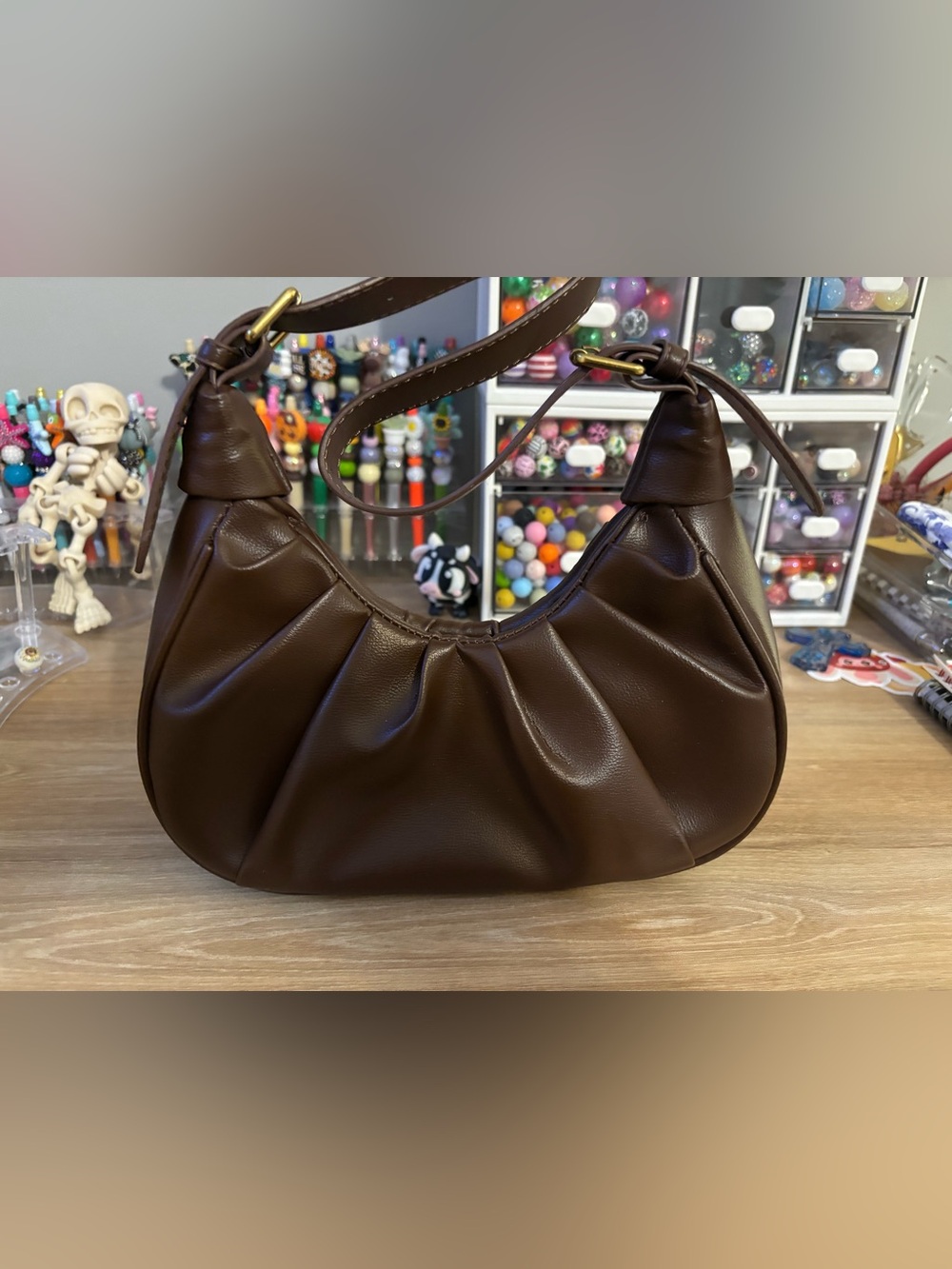 Classic Brown vegan Leather Shoulder Bag